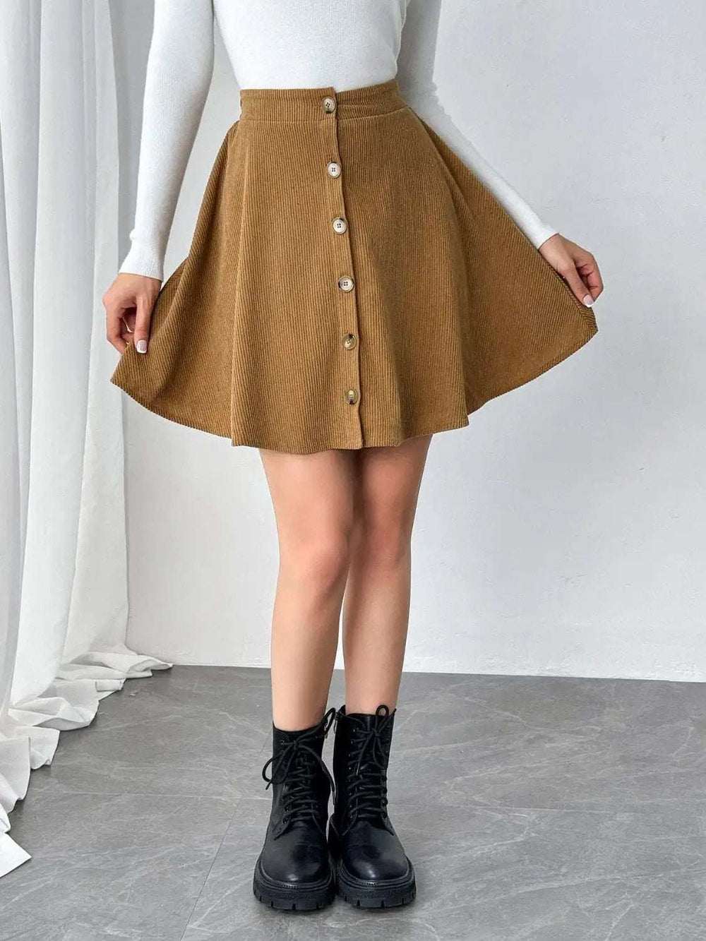 Buttoned Mini Skirt - Trendsi - Flyclothing LLC