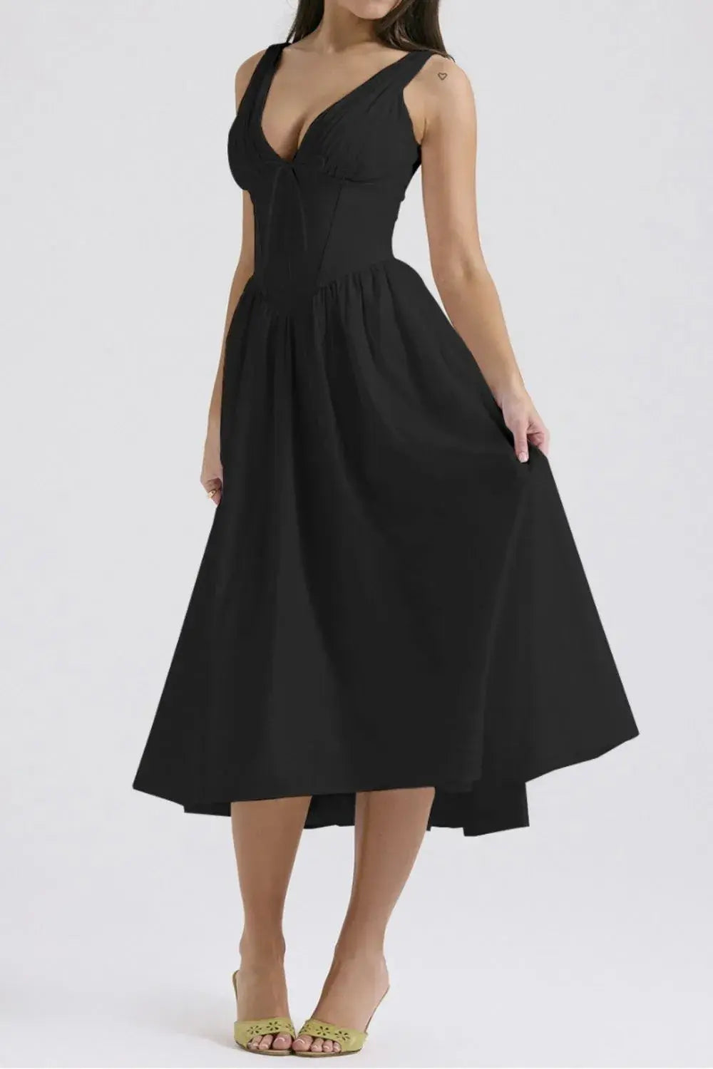 Ruched V-Neck Sleeveless Dress with Pockets - Trendsi - Flyclothing LLC
