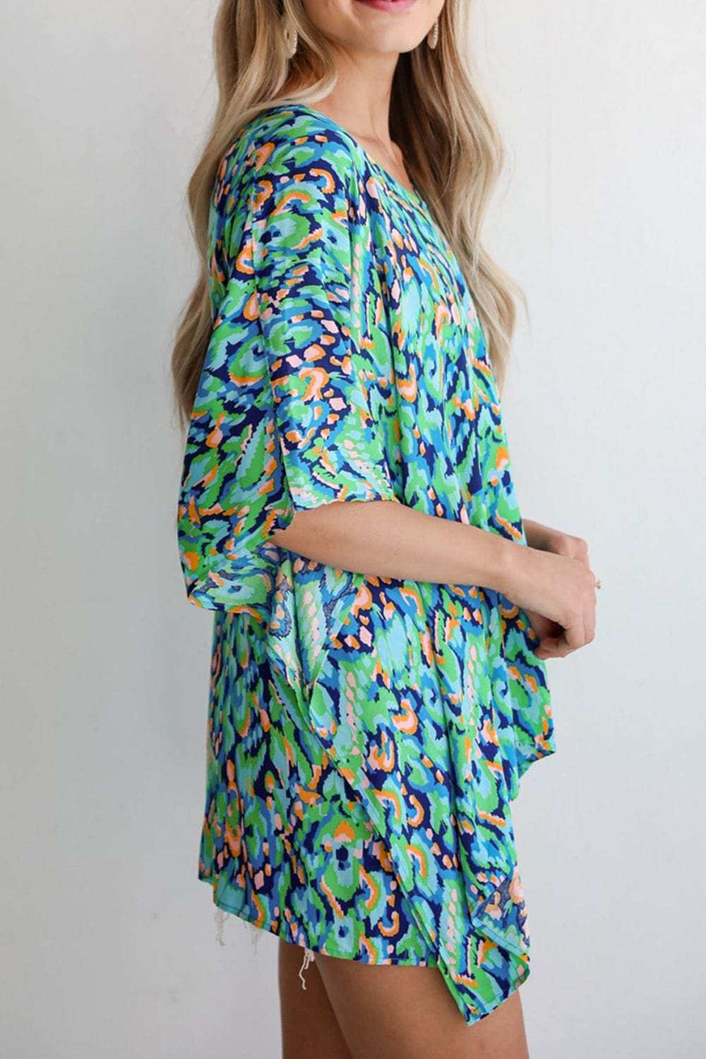 Abstract Print V Neck Half Sleeve Loose Fit Blouse - Trendsi - Flyclothing LLC