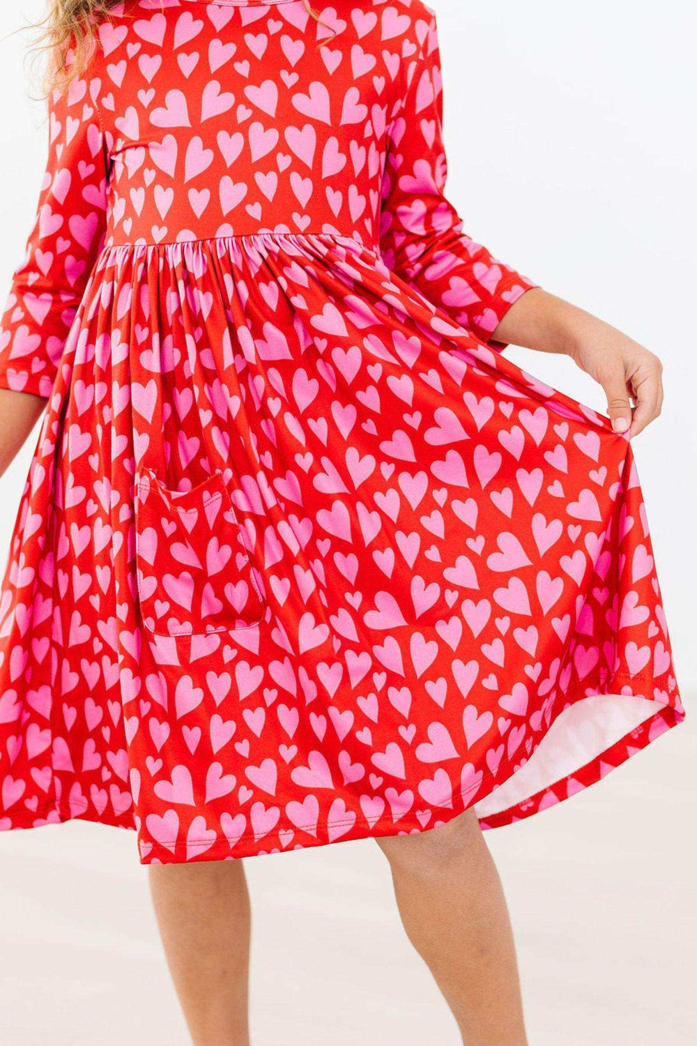 Hearts & Hugs 3/4 Sleeve Pocket Twirl Dress - Mila & Rose ® - Flyclothing LLC
