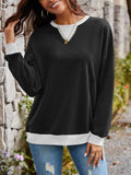 Contrast Round Neck Long Sleeve Sweatshirt - Trendsi - Flyclothing LLC