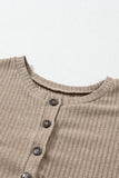 Quarter Button Round Neck Dropped Shoulder Knit Top - Trendsi - Flyclothing LLC