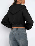 Zip Up Long Sleeve Hooded Cropped Jacket - Trendsi - Flyclothing LLC