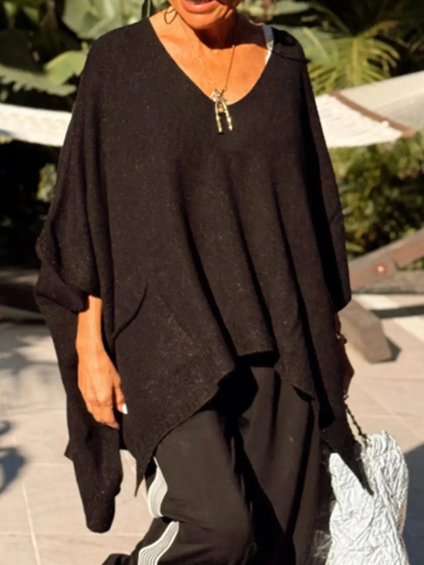Ribbed Hem V-Neck Sweater - Trendsi - Flyclothing LLC