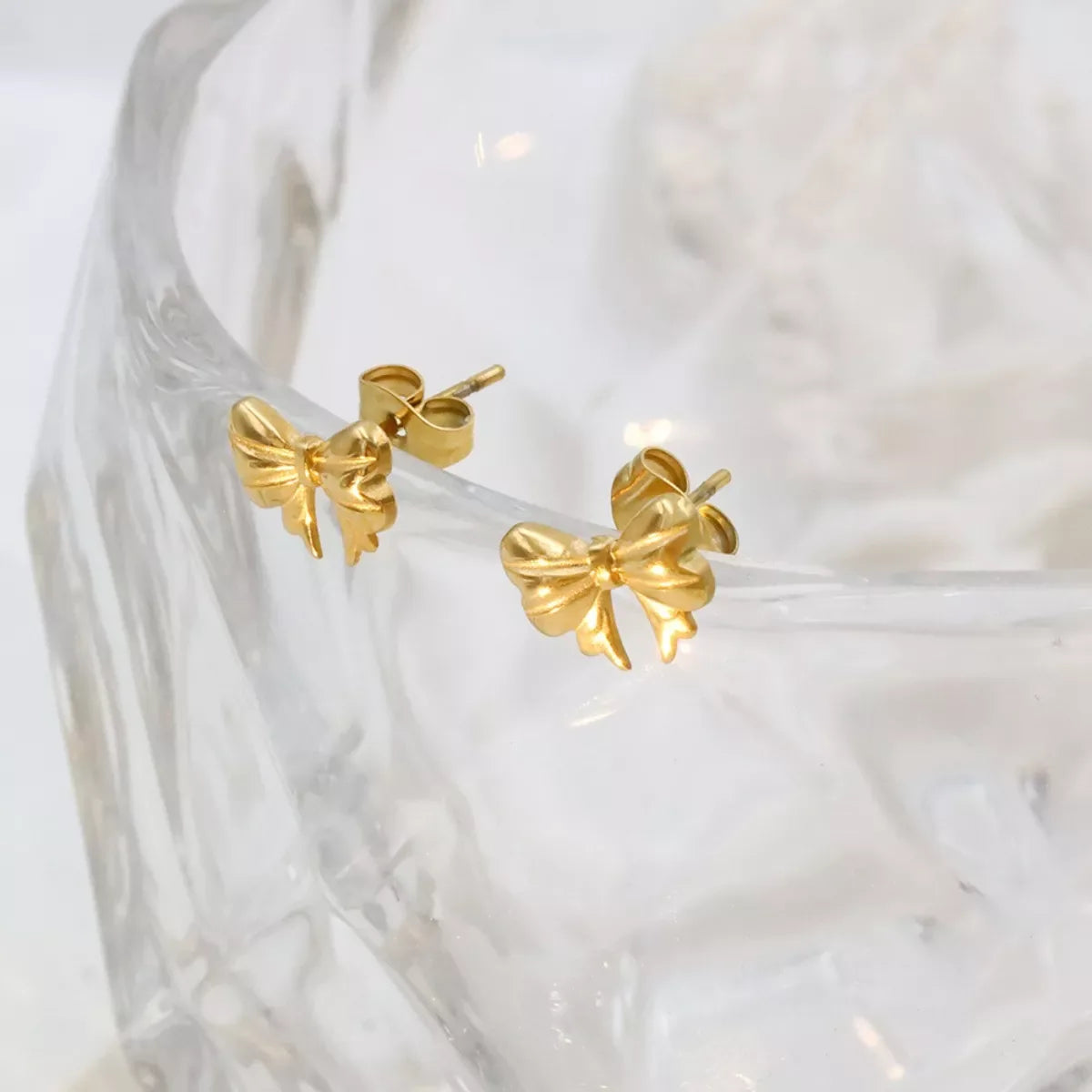 18K Gold-Plated Bow Earrings - Trendsi - Flyclothing LLC