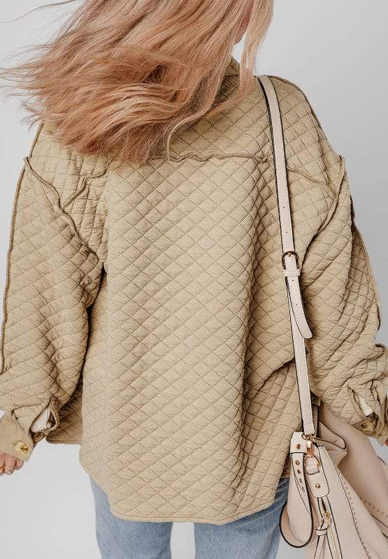 Exposed Seam Collared Neck Button Up Shacket - Trendsi - Flyclothing LLC