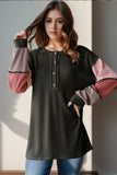 Double Take Full Size Color Block Round Neck Long Sleeve T-Shirt - Trendsi