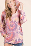 BiBi Circular Tie Dye Print Terry Hoodie with Kangaroo - Trendsi - Flyclothing LLC