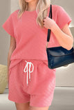 Round Neck Short Sleeve Top and Drawstring Shorts Set - Trendsi - Flyclothing LLC