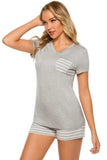 Striped Short Sleeve Top and Shorts Lounge Set - Trendsi - Flyclothing LLC