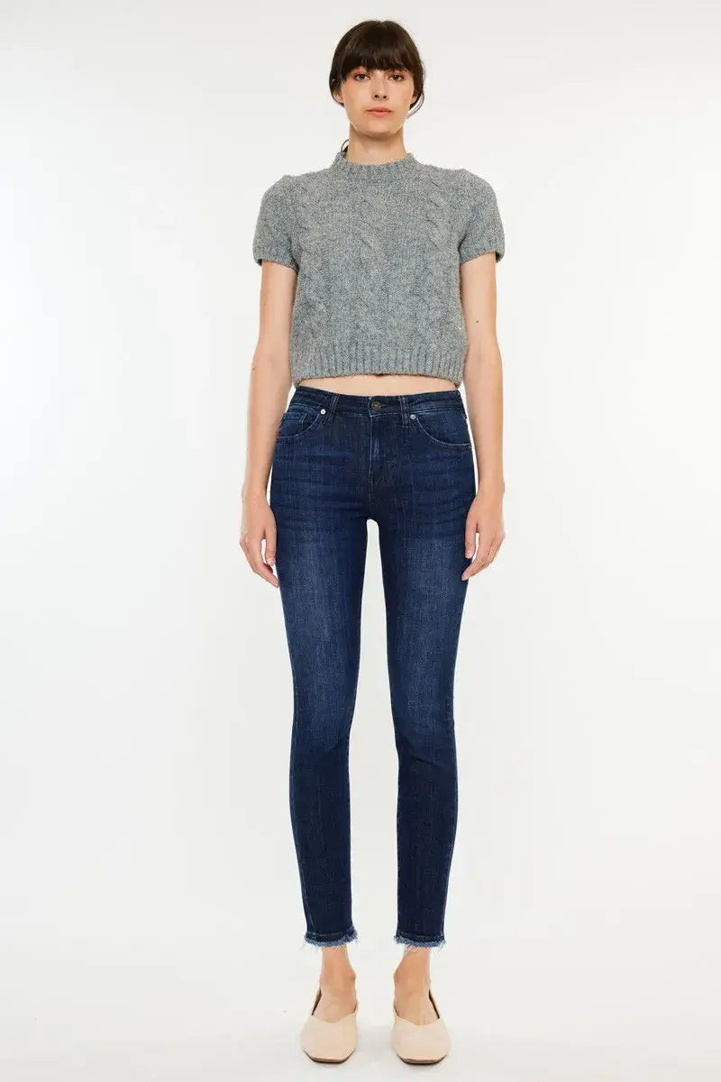 Kancan High-Rise Slim Fit Raw Hem Ankle Jeans - Trendsi - Flyclothing LLC