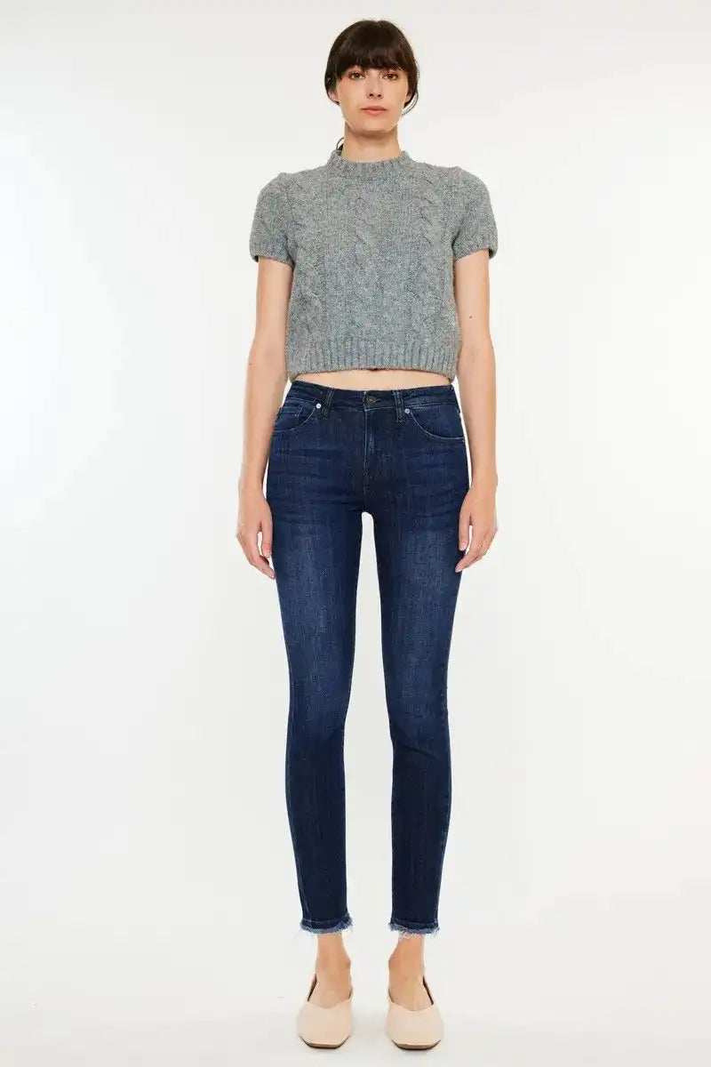 Kancan High-Rise Slim Fit Raw Hem Ankle Jeans - Trendsi - Flyclothing LLC