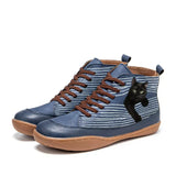 Cat Print Striped Ankle Sneakers - Trendsi - Flyclothing LLC