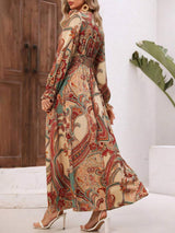 Smocked Printed V-Neck Flounce Sleeve Dress - Trendsi - Flyclothing LLC