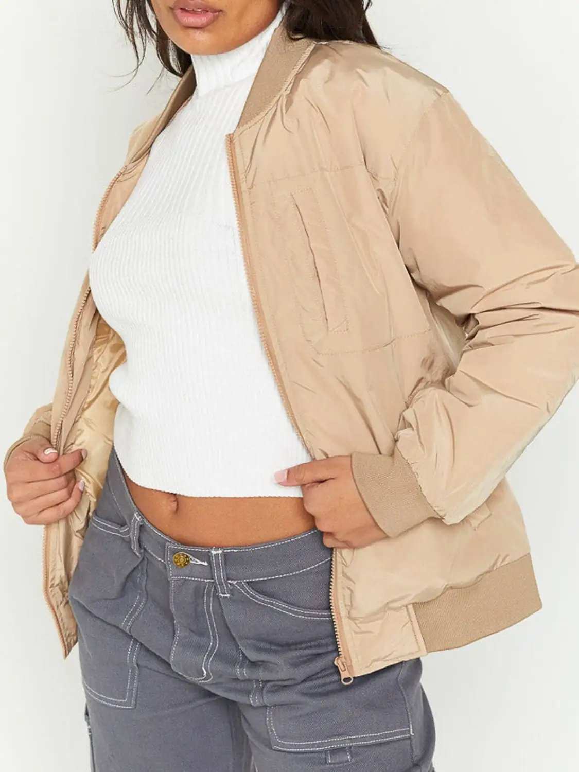 Zip Up Baseball Collar Jacket with Pockets - Trendsi - Flyclothing LLC