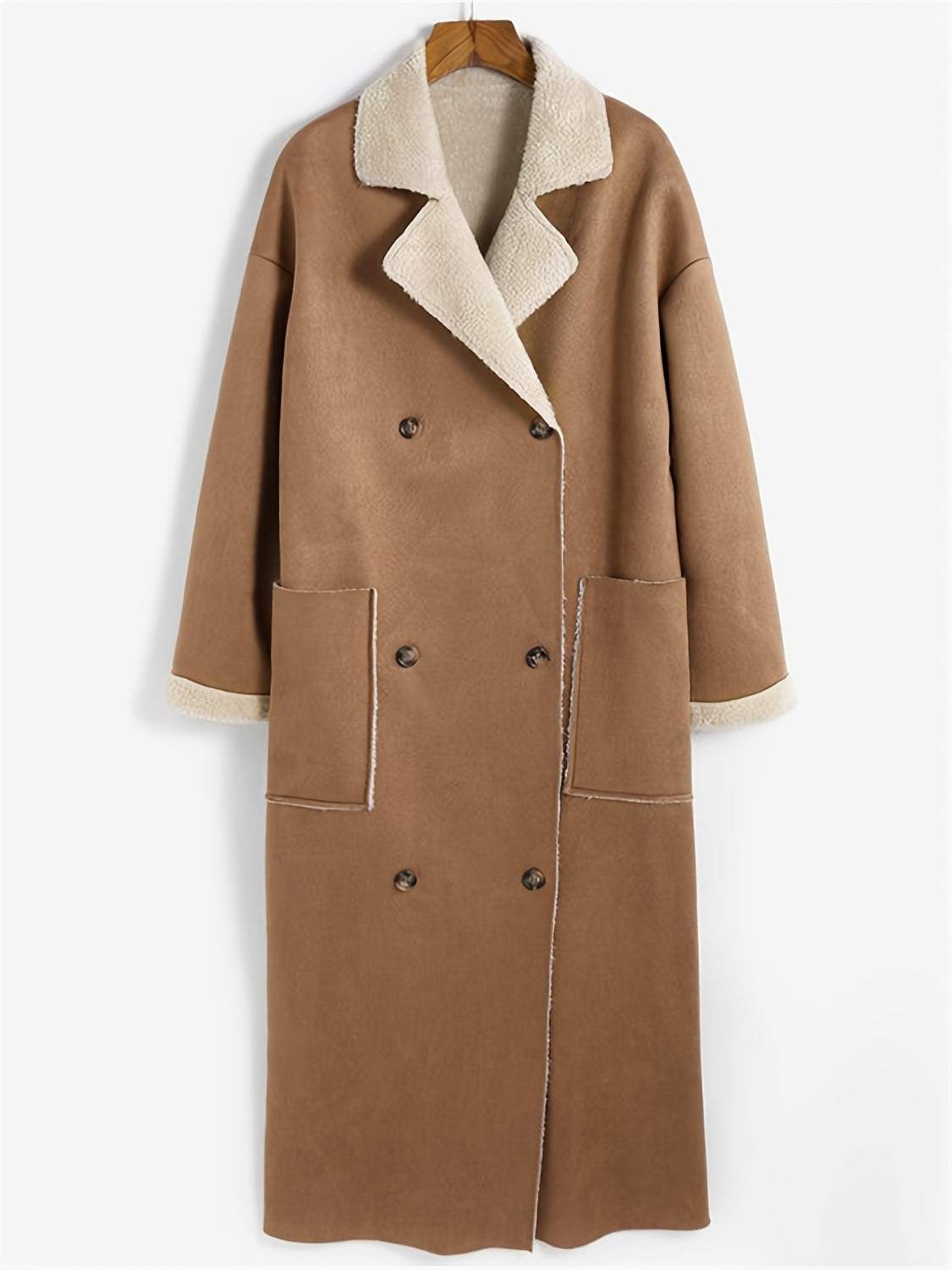 Plus Size Drop Shoulder Sherpa Longline Coat - Trendsi - Flyclothing LLC