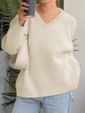 V-Neck Long Sleeve Sweater - Trendsi - Flyclothing LLC