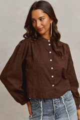 SO ME 3d Floral Woven Long Sleeve Front Button Shirt - Trendsi - Flyclothing LLC