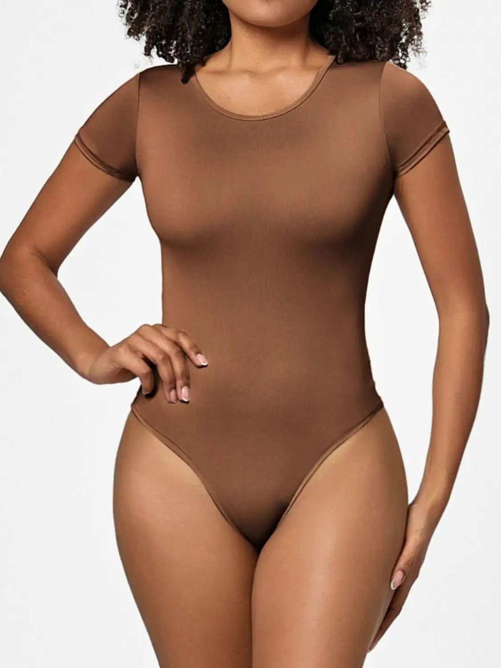 Full Size Round Neck Short Sleeve Bodysuit - Trendsi - Flyclothing LLC
