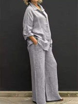 Full Size Long Sleeve Shirt and Pants Set Plus Size - Trendsi - Flyclothing LLC