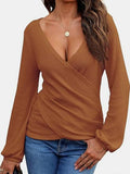 Waffle Knit Surplice Long Sleeve T-Shirt - Trendsi - Flyclothing LLC