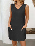 Texture Pocketed V-Neck Tank Dress - Trendsi - Flyclothing LLC