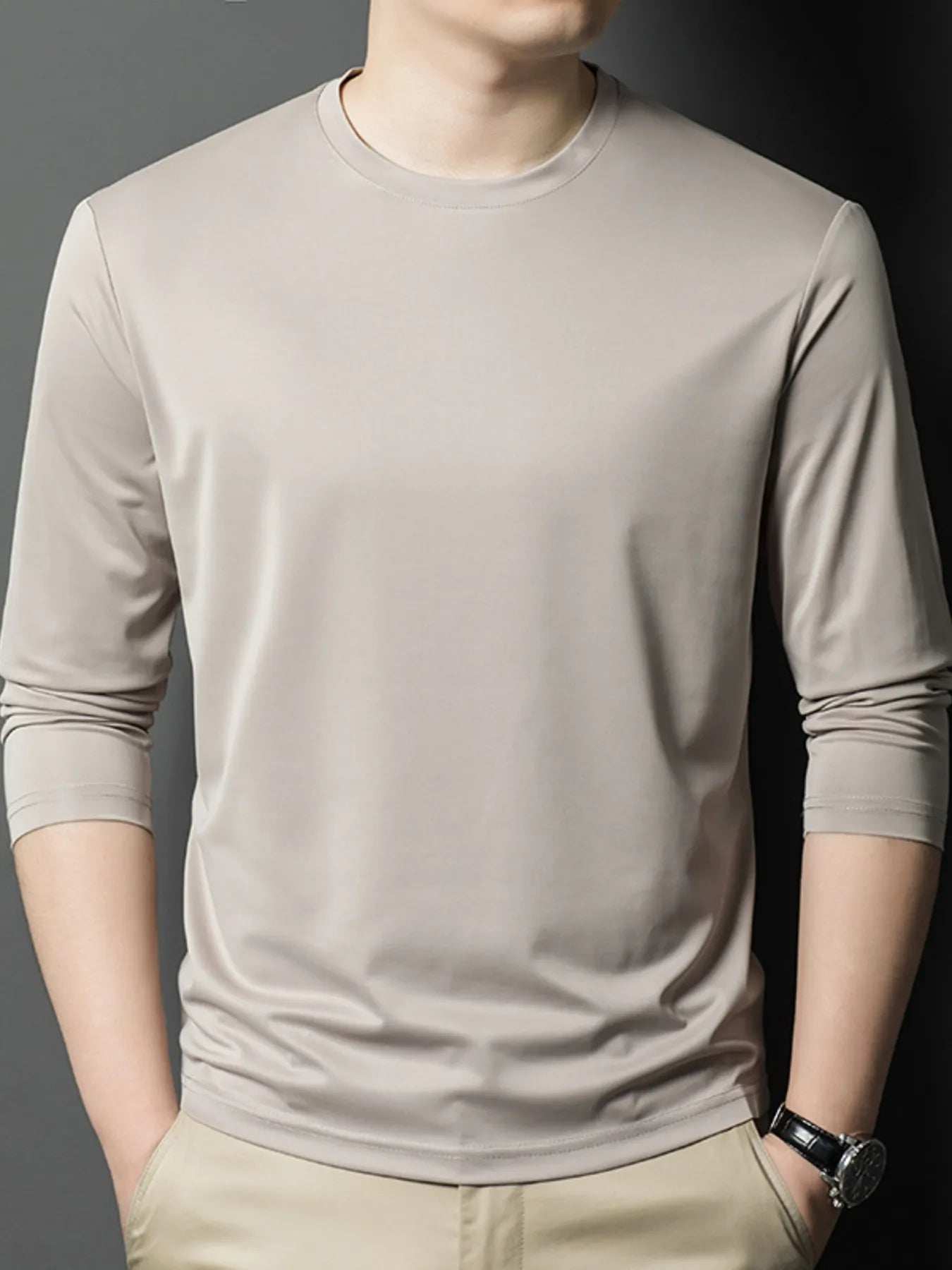 Men's Plus Size Round Neck Long Sleeve T-Shirt - Trendsi - Flyclothing LLC