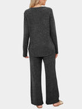 Round Neck Long Sleeve Top and Pants Set - Trendsi