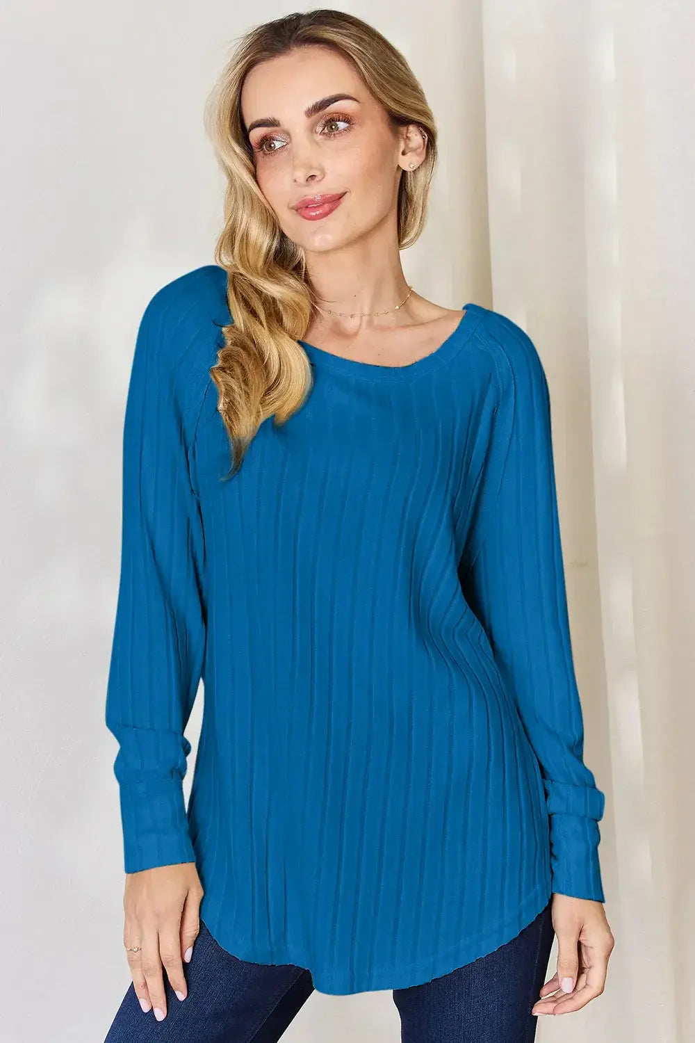 Basic Bae Full Size Ribbed Round Neck Slit T-Shirt - ShopBasicbae - Flyclothing LLC