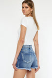Kancan Button Fly High Rise Raw Hem Denim Shorts - Trendsi