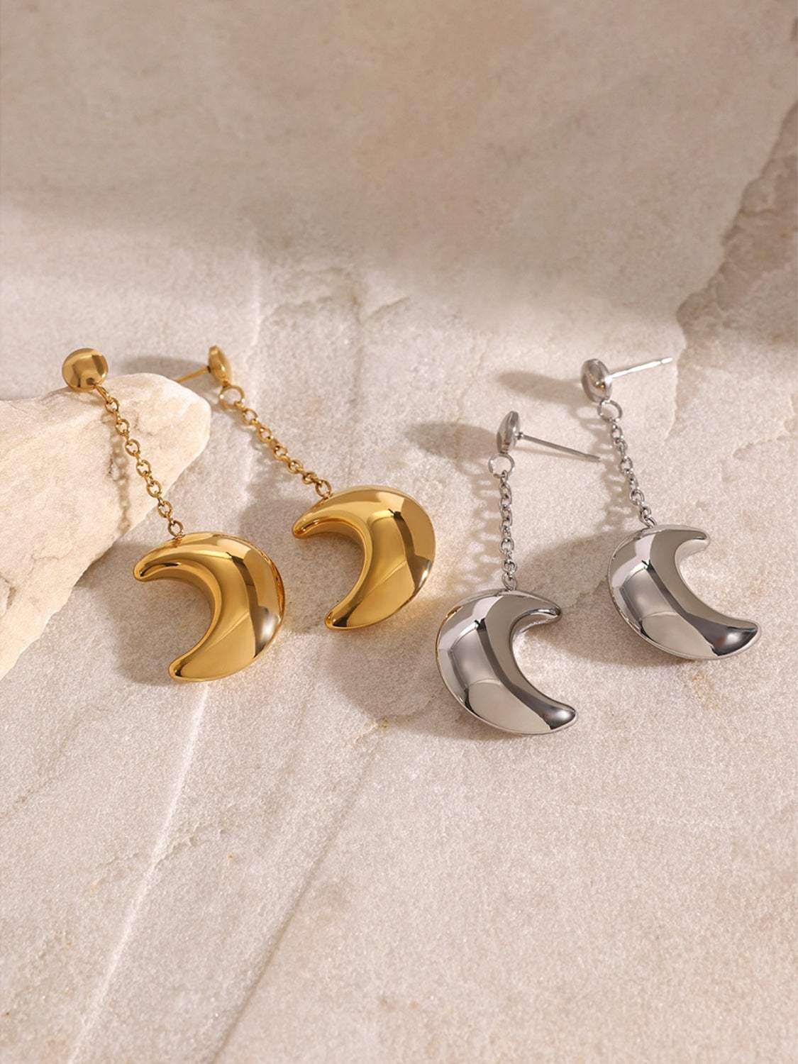Stainless Steel Moon Dangle Earrings - Trendsi - Flyclothing LLC