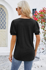 Frill Notched Short Sleeve Blouse - Trendsi - Flyclothing LLC