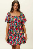 BiBi Floral Print Puff Square Neck Dress - Trendsi - Flyclothing LLC