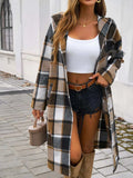 Plaid Long Sleeve Hooded Coat - Trendsi - Flyclothing LLC