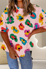 Printed Round Neck Half Sleeve Top - Trendsi - Flyclothing LLC
