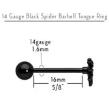 Black Titanium Anodized 3-D Spider Barbell Tongue Ring