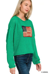 Zenana American Flag Crew Neck Sweater - Trendsi - Flyclothing LLC