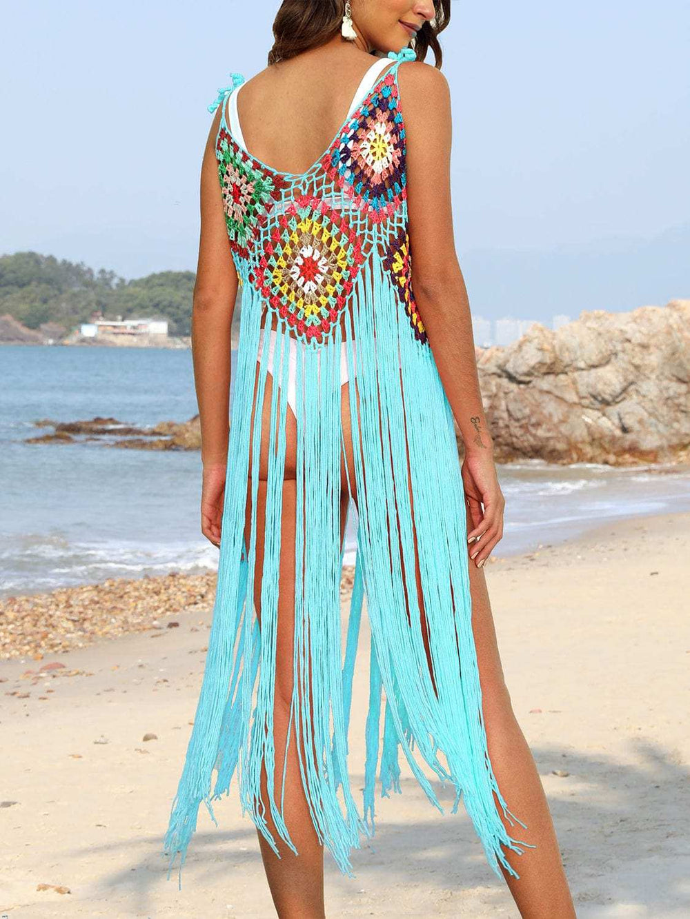 Fringe Spaghetti Strap Cover-Up - Trendsi - Flyclothing LLC