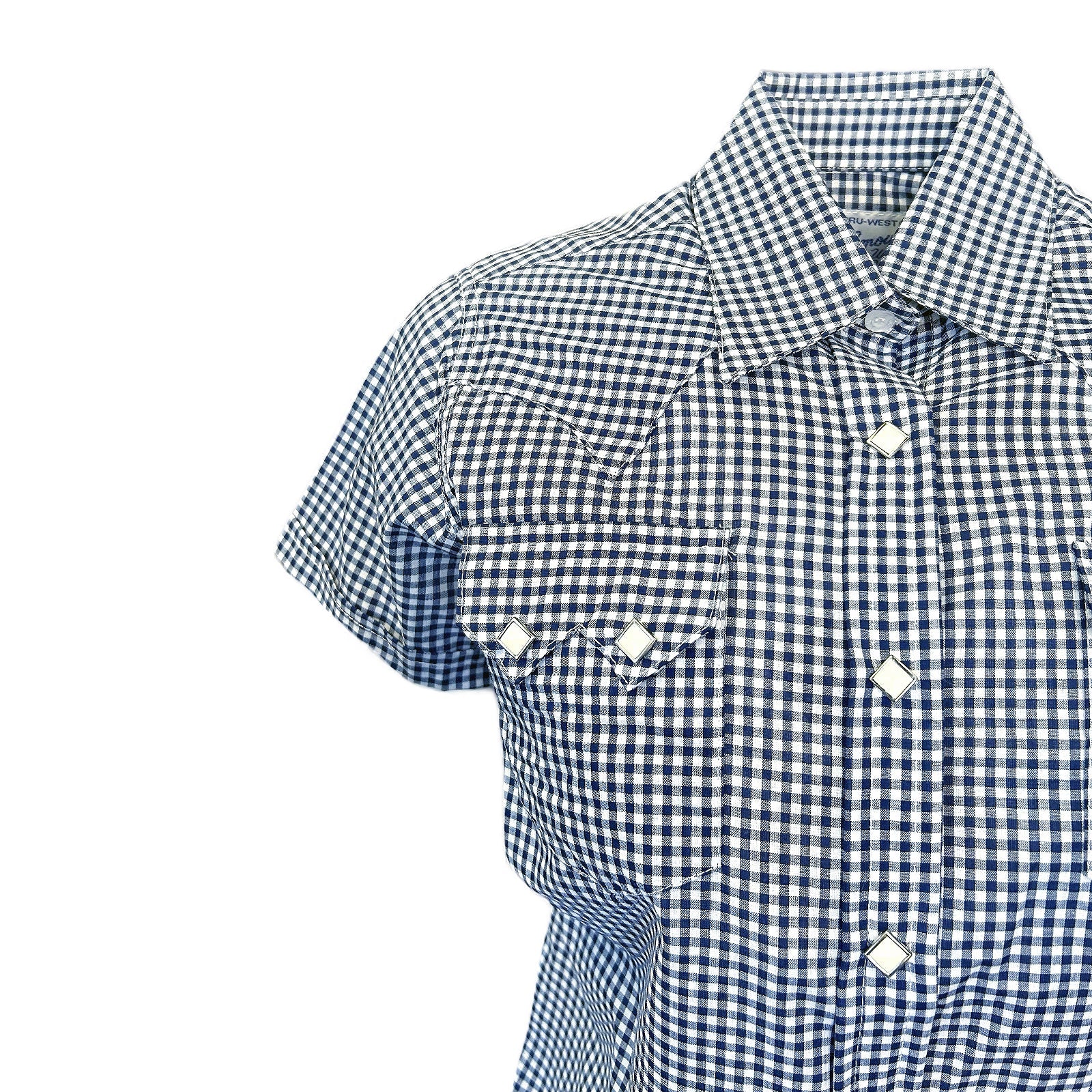 Rockmount Ranch Wear Women's Short Sleeve Navy Gingham Check Western Shirt - Rockmount Clothing - Flyclothing LLC
