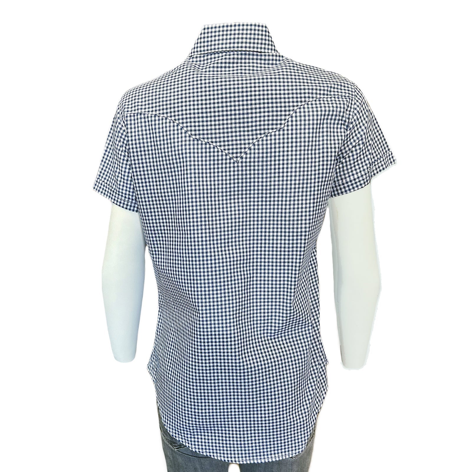 Rockmount Ranch Wear Women's Short Sleeve Navy Gingham Check Western Shirt - Rockmount Clothing - Flyclothing LLC