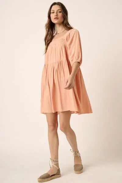 Mittoshop Pintuck Detail Tie Back Mini Dress - Trendsi - Flyclothing LLC