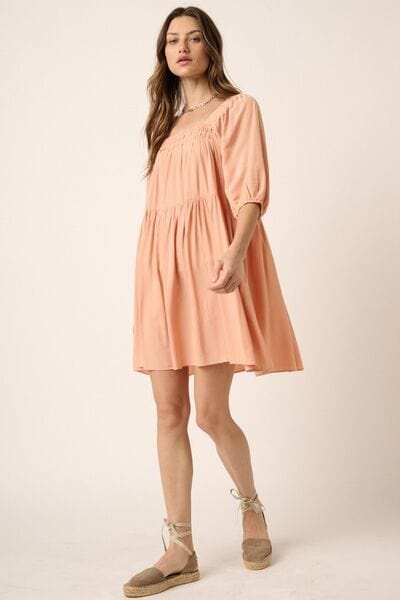 Mittoshop Pintuck Detail Tie Back Mini Dress - Trendsi - Flyclothing LLC