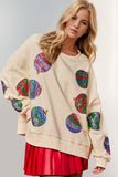 Double Take Christmas Element Sequin Round Neck Long Sleeve Sweatshirt - Trendsi