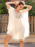 Tassel Cutout Half Sleeve Cover-Up - Trendsi