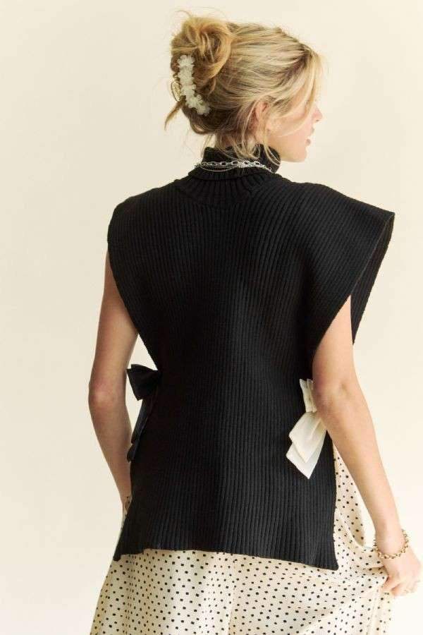Davi & Dani Side Split Turtleneck Sleeveless Knit Top - Trendsi - Flyclothing LLC