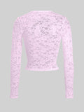 Devine Scoop Neck Long Sleeve Lace Top - Trendsi - Flyclothing LLC