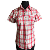 Rockmount Ranch Wear Women's Shadow Plaid Dobby Lurex Short Sleeve Western Shirt in Red - Rockmount Clothing - Flyclothing LLC