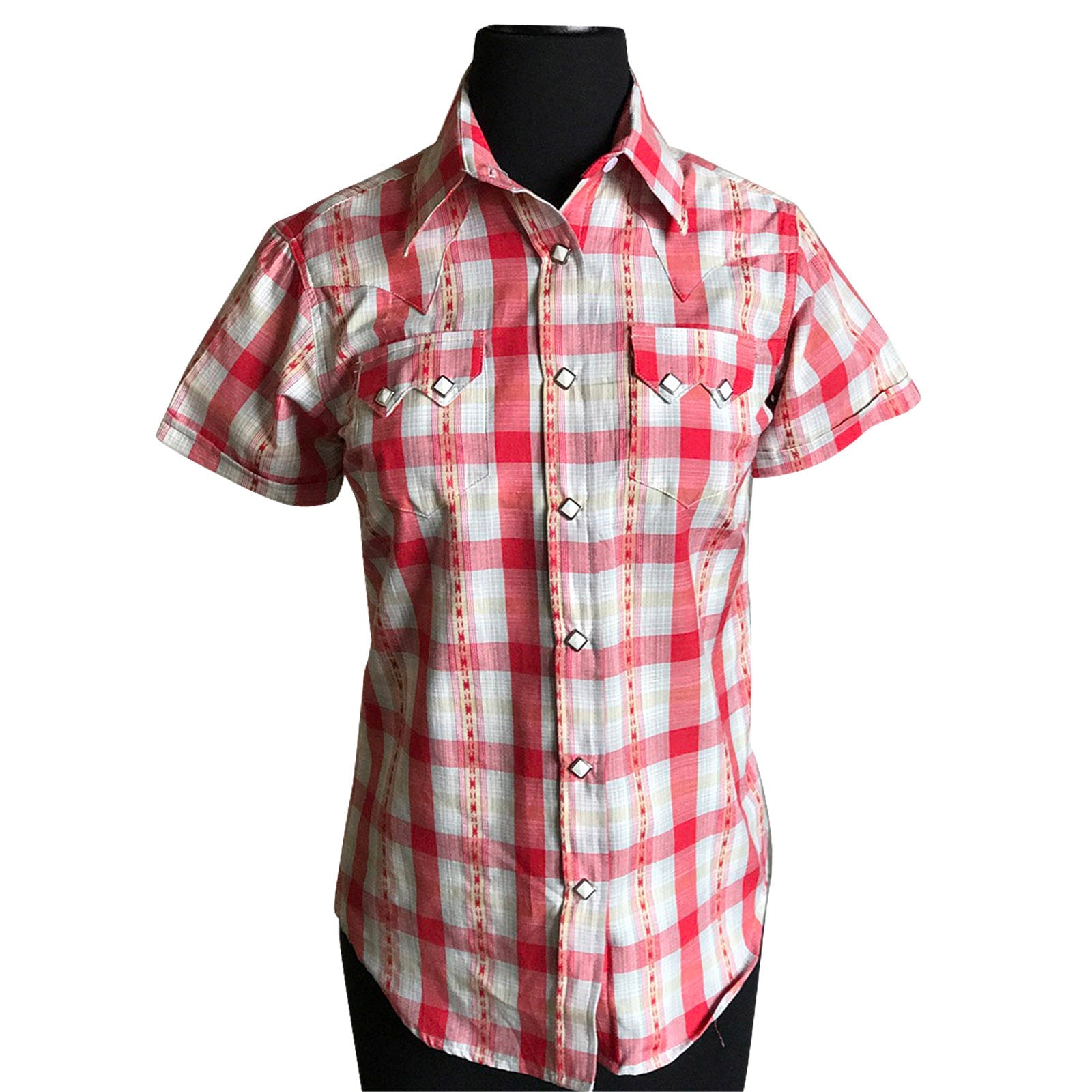 Rockmount Ranch Wear Women's Shadow Plaid Dobby Lurex Short Sleeve Western Shirt in Red - Rockmount Clothing - Flyclothing LLC