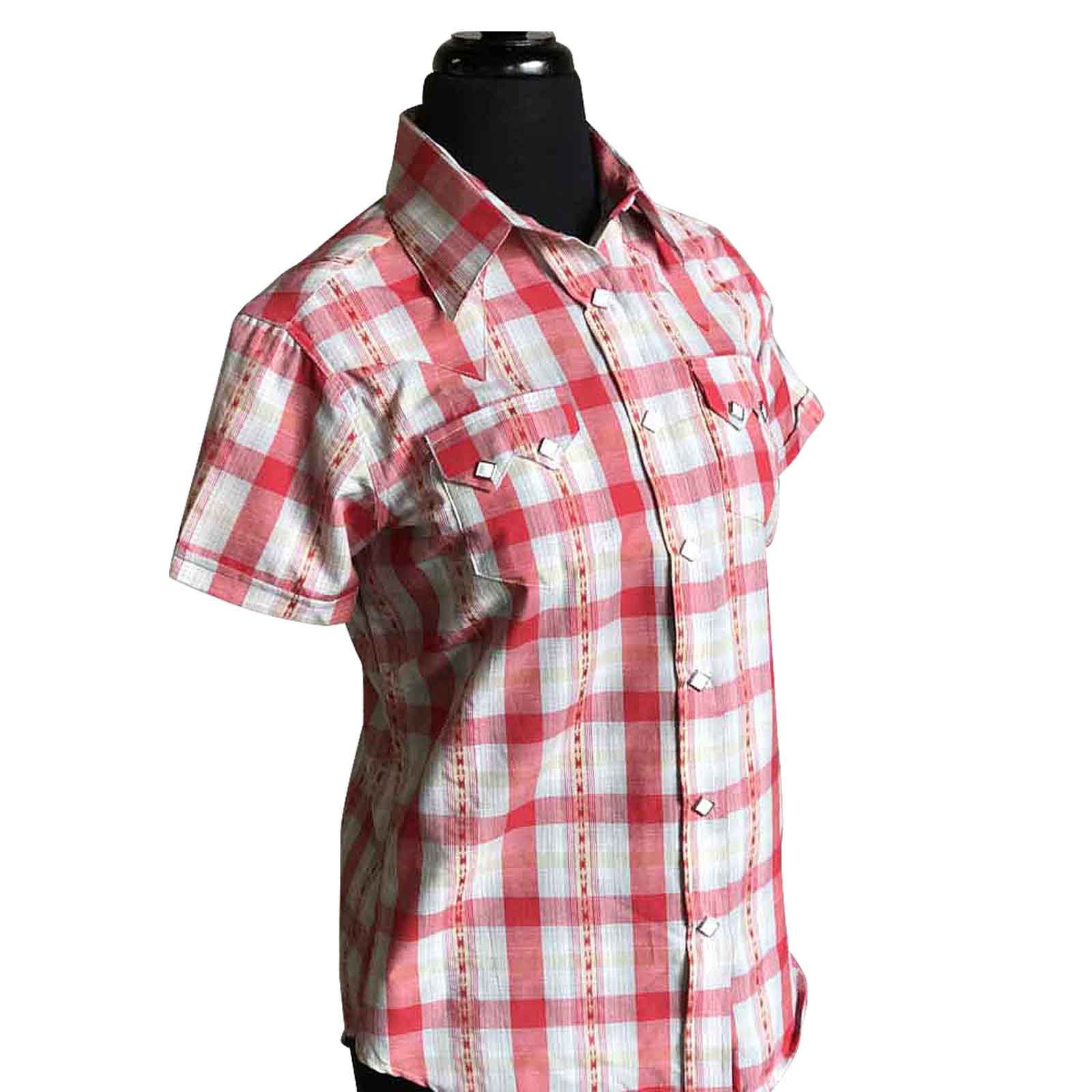 Rockmount Ranch Wear Women's Shadow Plaid Dobby Lurex Short Sleeve Western Shirt in Red - Rockmount Clothing - Flyclothing LLC