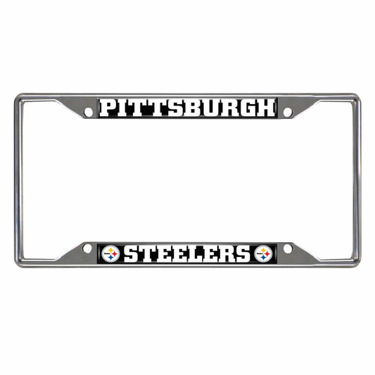 Pittsburgh Steelers Chrome Metal License Plate Frame, 6.25in x 12.25in - Pittsburgh Steelers